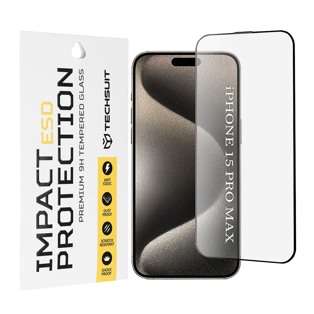 Techsuit skjermbeskyttelse for Apple iPhone 15 Pro Max, Herdet glass, Full lim, Svart
