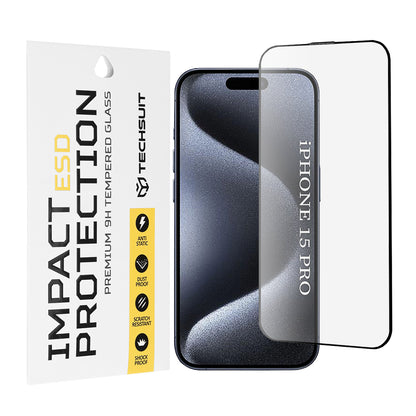 Techsuit skjermbeskyttelse for Apple iPhone 15 Pro, Herdet glass, Full lim, Svart