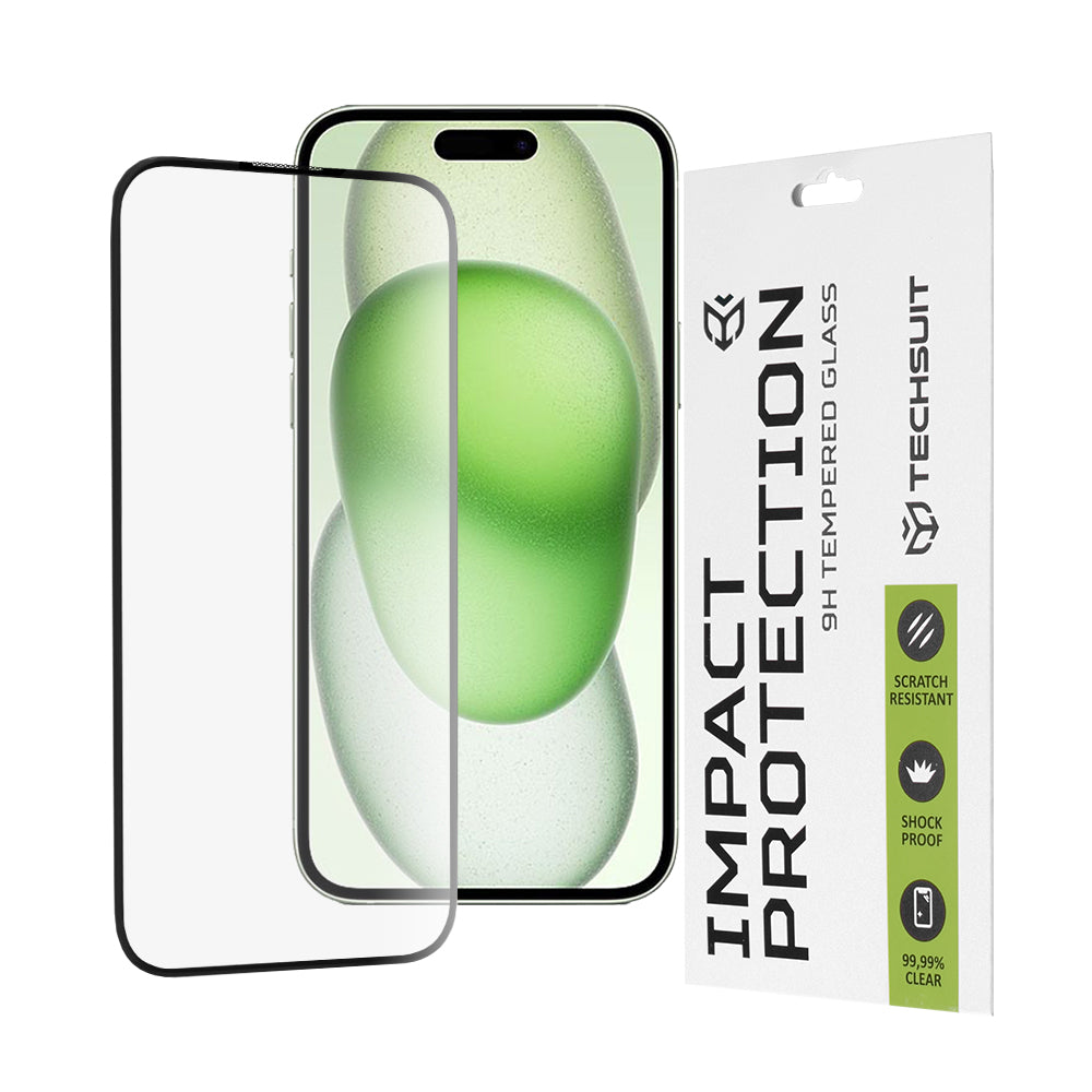 Techsuit skjermbeskyttelse for Apple iPhone 16 Plus / 15 Plus, Herdet glass, Full lim, 111D, Svart