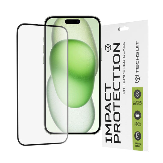 Techsuit skjermbeskyttelse for Apple iPhone 16 Plus / 15 Plus, Herdet glass, Full lim, 111D, Svart