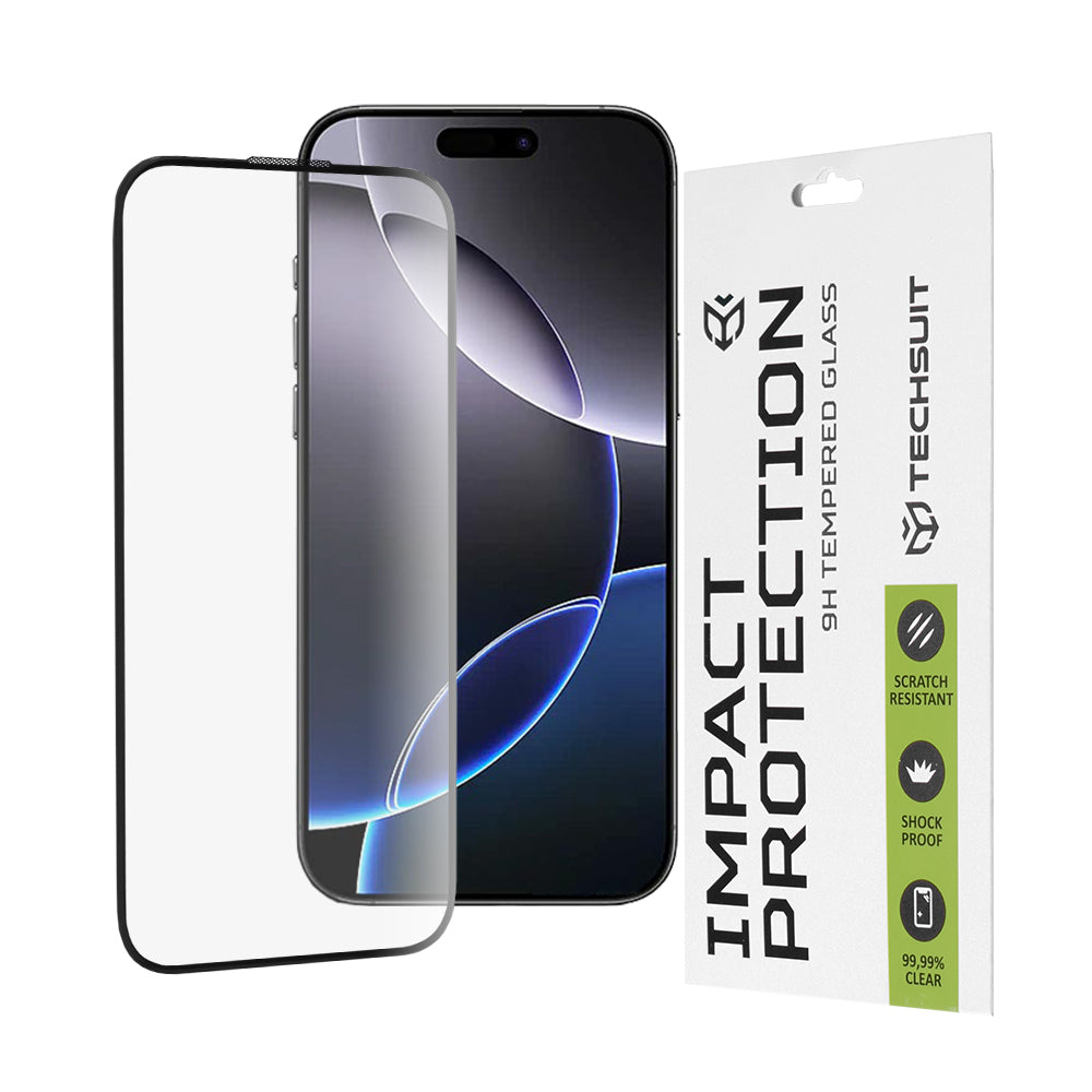 Techsuit skjermbeskyttelse for Apple iPhone 16 Pro Max, Herdet glass, Full lim, 111D, Svart