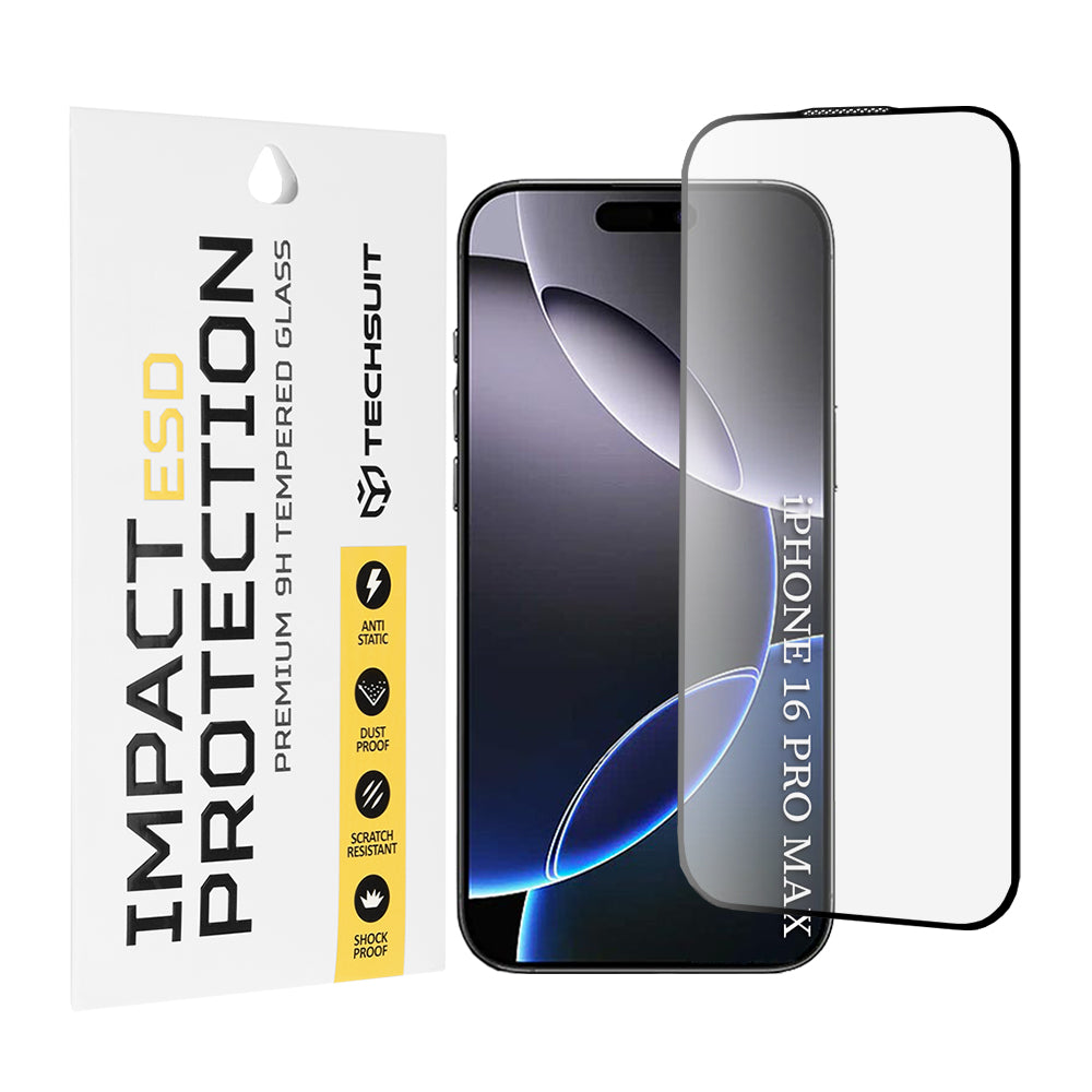 Techsuit skjermbeskyttelse for Apple iPhone 16 Pro Max, Herdet glass, Full lim, Svart