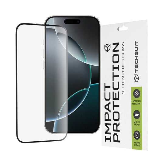 Techsuit skjermbeskyttelse for Apple iPhone 16 Pro, Herdet glass, Full lim, 111D, Svart