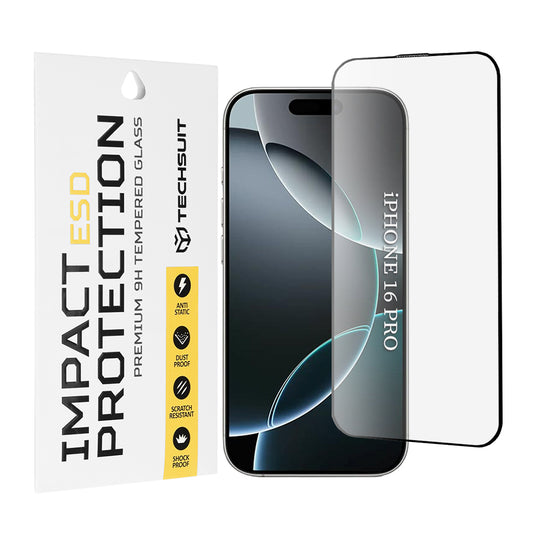 Techsuit skjermbeskyttelsesfilm for Apple iPhone 16 Pro, Herdet glass, Full lim, Svart