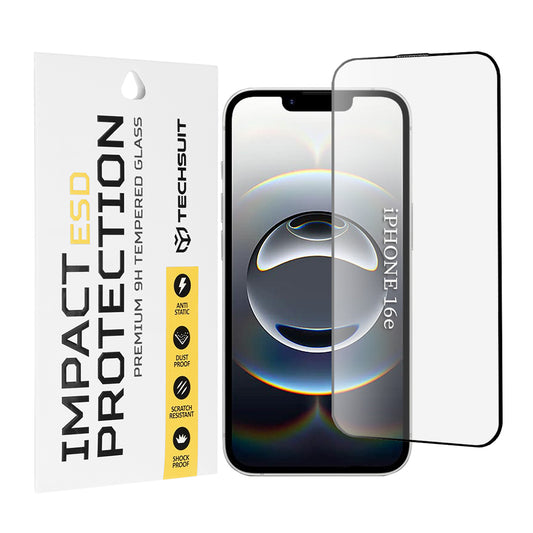 Techsuit skjermbeskyttelsesfilm for Apple iPhone 17e / 16e, Herdet glass, Full lim, Svart