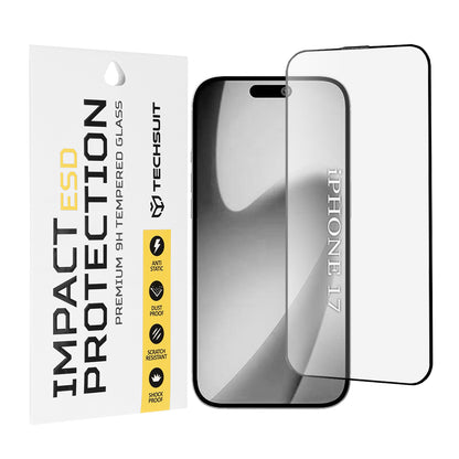 Skjermbeskytter Techsuit for Apple iPhone 17, Herdet Glass, Full Glue, Svart