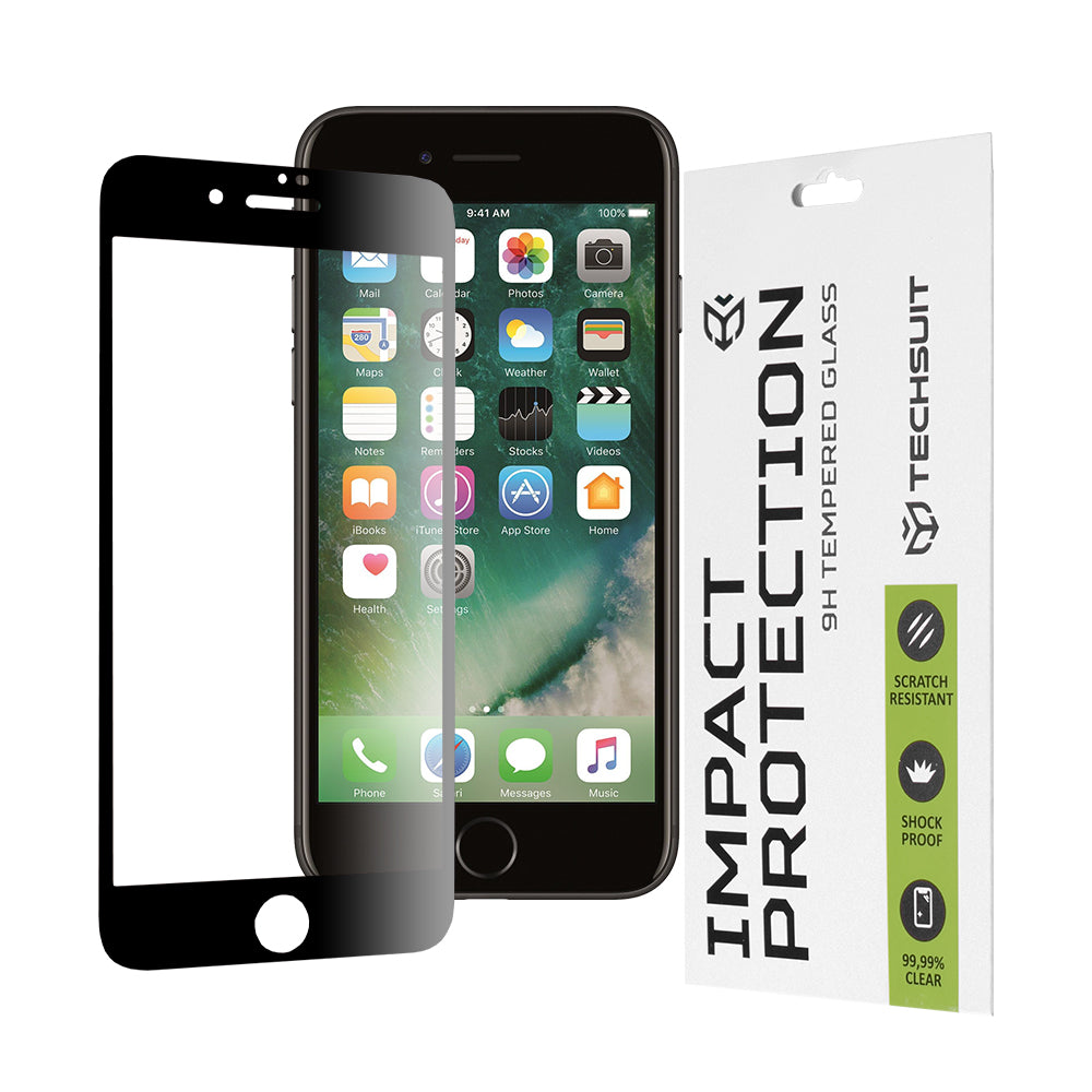 Techsuit skjermbeskyttelsesfilm for Apple iPhone SE (2022) / SE (2020) / 8 / 7, Herdet glass, Full lim, 111D, Svart