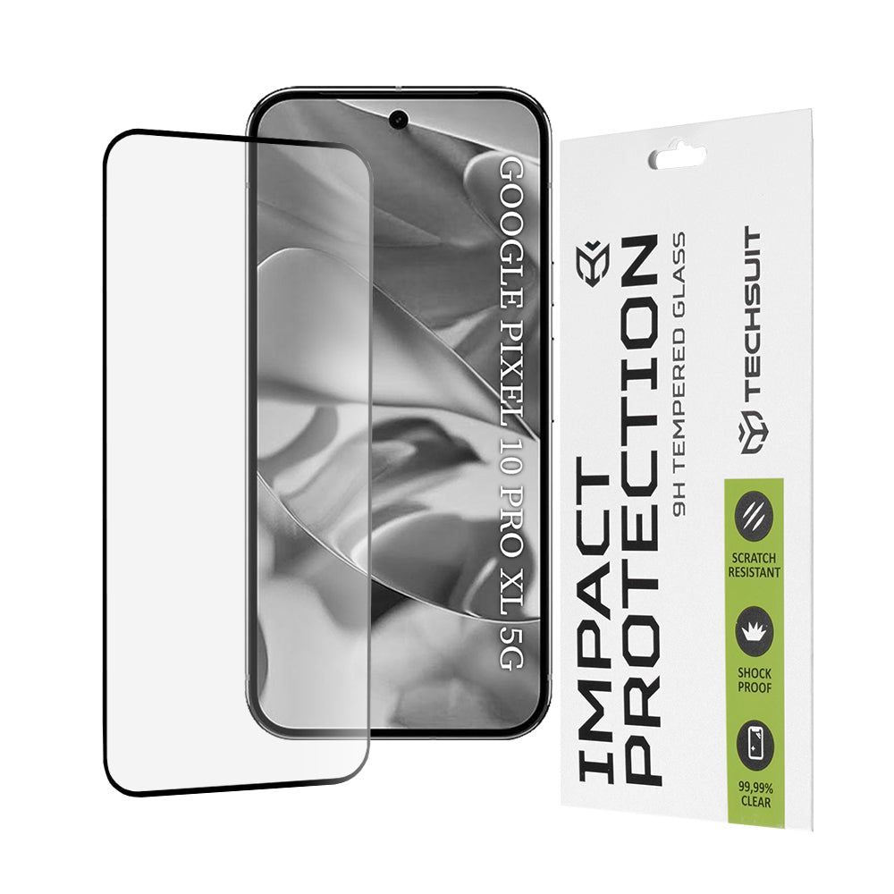 Techsuit skjermbeskyttelse for Google Pixel 10 Pro XL, Herdet glass, Full lim, 111D, Svart