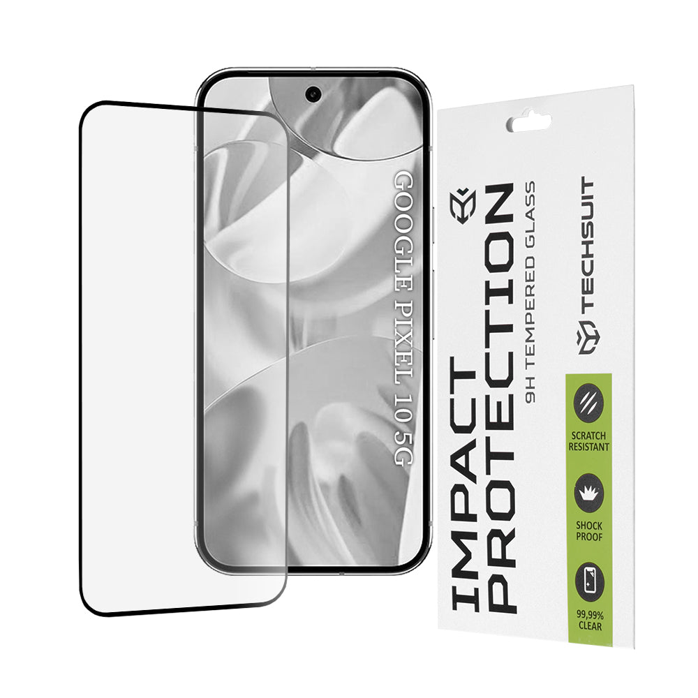 Techsuit skjermbeskyttelse for Google Pixel 10, Herdet glass, Full lim, 111D, Svart