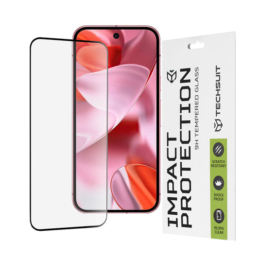 Techsuit skjermbeskyttelse for Google Pixel 9 / 9 Pro, Herdet glass, Full lim, 111D, Svart