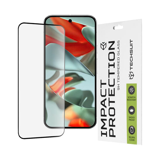 Techsuit skjermbeskyttelsesfilm for Google Pixel 9 Pro XL, Herdet glass, Full lim, 111D, Svart