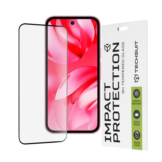 Techsuit skjermbeskyttelse for Google Pixel 9a, Herdet glass, Full lim, 111D, Svart