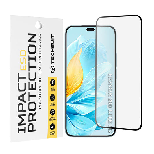 Techsuit skjermbeskyttelsesfilm for Honor 200 Lite, Herdet glass, Full lim, Svart