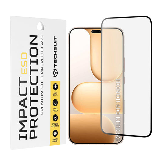 Beskyttelsesfolie Techsuit-skjerm for Honor 600 Lite, Herdet glass, Full lim, Svart