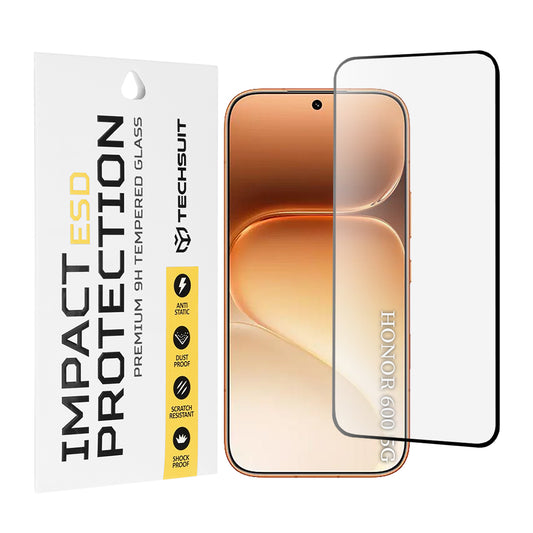 Techsuit skjermbeskyttelsesfilm for Honor 600 Pro / 600, Herdet glass, Full lim, Svart
