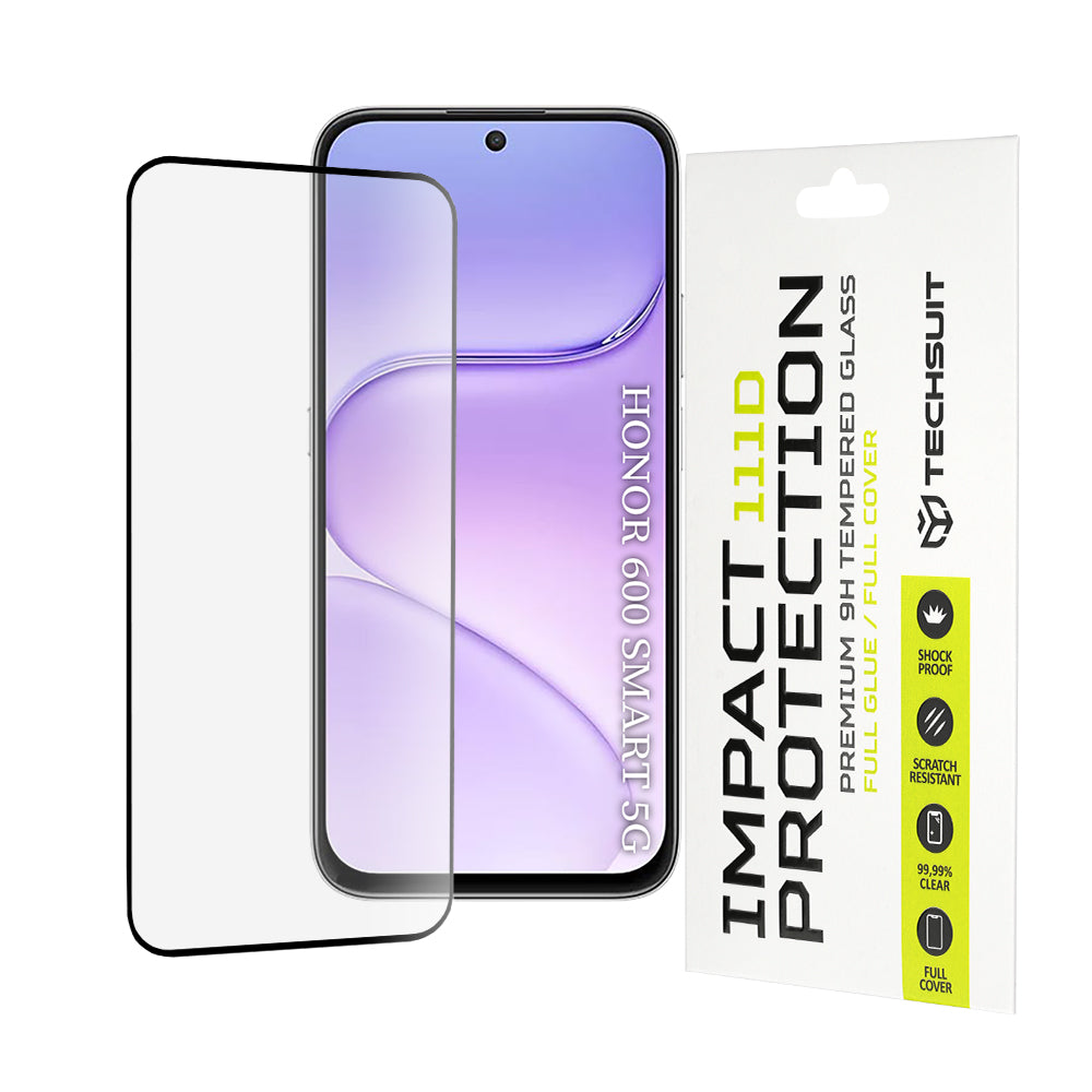 Techsuit skjermbeskyttelsesfilm for Honor 600 Smart, Herdet glass, Full lim, 111D, Svart