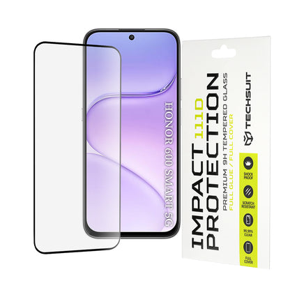 Techsuit skjermbeskyttelsesfilm for Honor 600 Smart, Herdet glass, Full lim, 111D, Svart