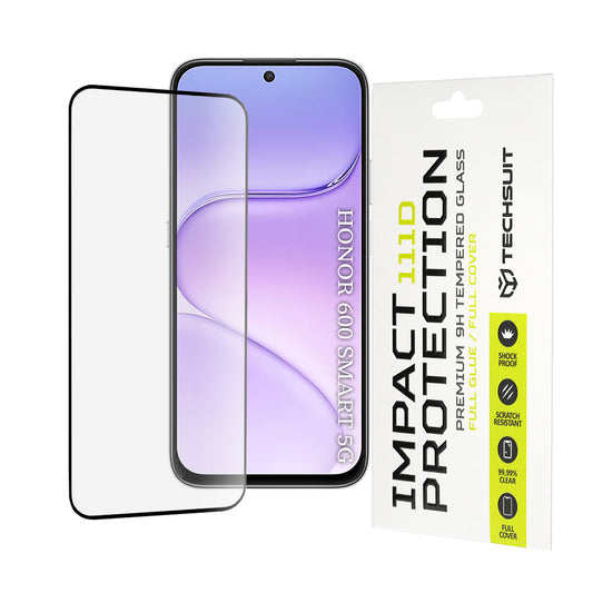 Techsuit skjermbeskyttelsesfilm for Honor 600 Smart, Herdet glass, Full lim, 111D, Svart
