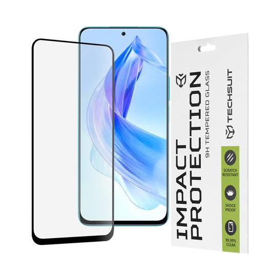 Techsuit skjermbeskyttelse for Honor 90 Lite, Herdet glass, Full lim, 111D, Svart