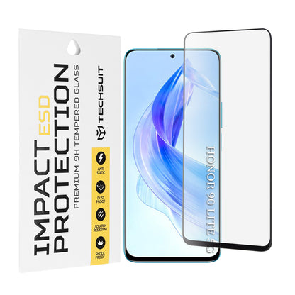 Techsuit skjermbeskyttelsesfilm for Honor 90 Lite, Herdet glass, Full lim, Svart