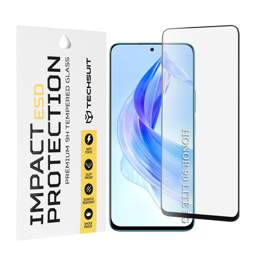 Techsuit skjermbeskyttelsesfilm for Honor 90 Lite, Herdet glass, Full lim, Svart