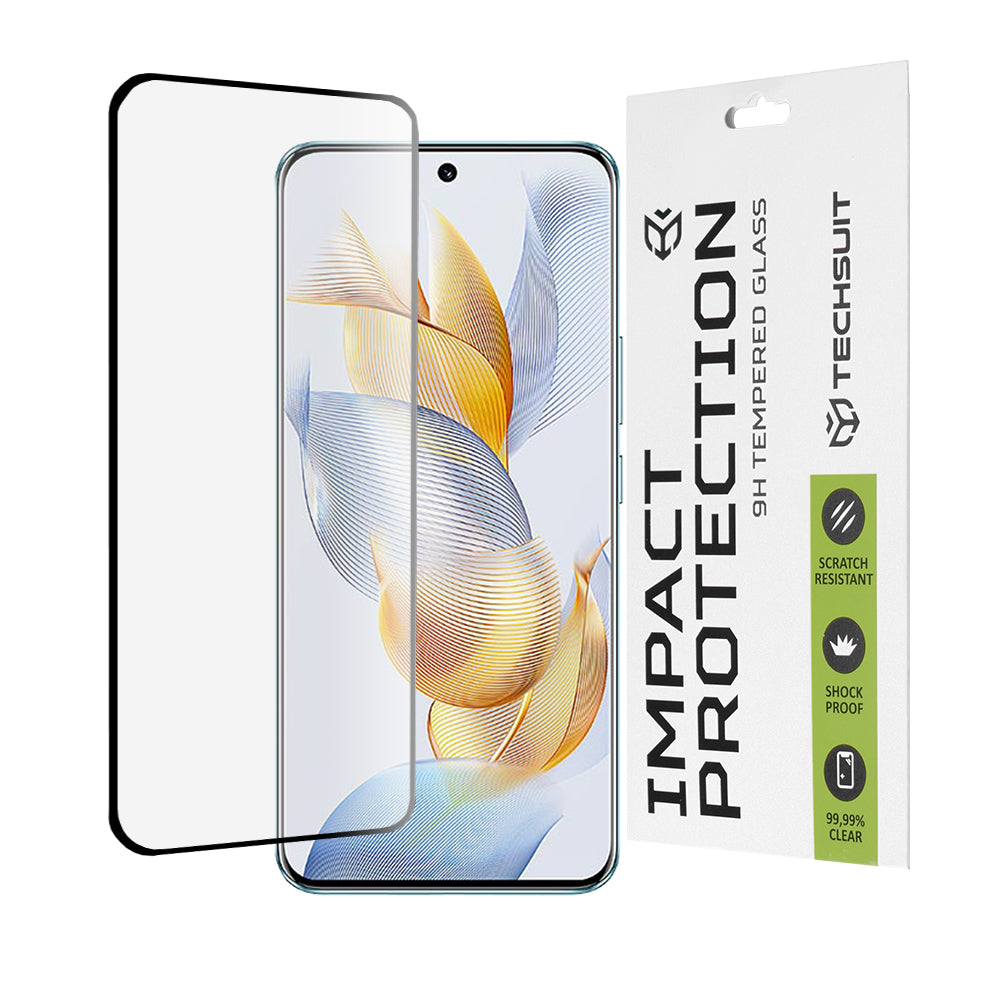 Techsuit skjermbeskyttelse for Honor 90, Herdet glass, Full lim, 111D, Svart