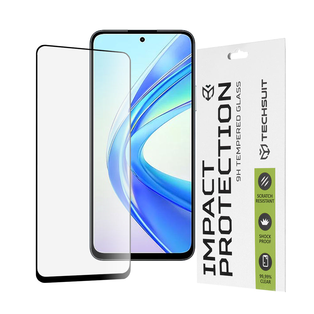 Techsuit skjermbeskyttelsesfilm for Honor X7b 5G / 90 Smart / X7b 4G, Herdet glass, Full lim, 111D, Svart