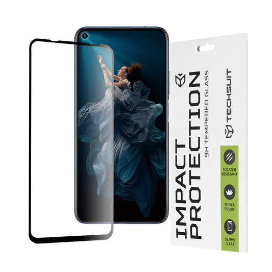 Techsuit skjermbeskyttelsesfilm for Huawei Mate 30 Lite / nova 5T / Honor 20 / 20 Pro, Herdet glass, Full lim, 111D, Svart