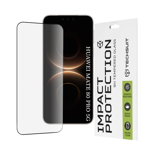 Beskyttelsesfolie Techsuit skjermbeskytter for Huawei Mate 80 Pro, Herdet glass, Full lim, 111D, Svart