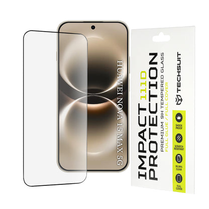 Techsuit skjermbeskyttelsesfilm for Huawei nova 15 Max, Herdet glass, Full lim, 111D, Svart