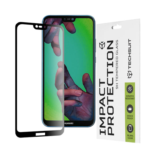 Techsuit skjermbeskyttelse for Huawei P20 Lite, Herdet glass, Full lim, 111D, Svart