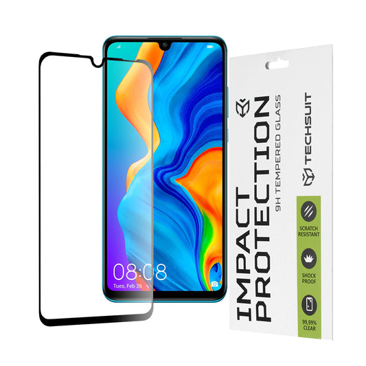 Techsuit skjermbeskyttelsesfilm for Huawei P30 lite New Edition / P30 lite, Herdet glass, Full lim, 111D, Svart