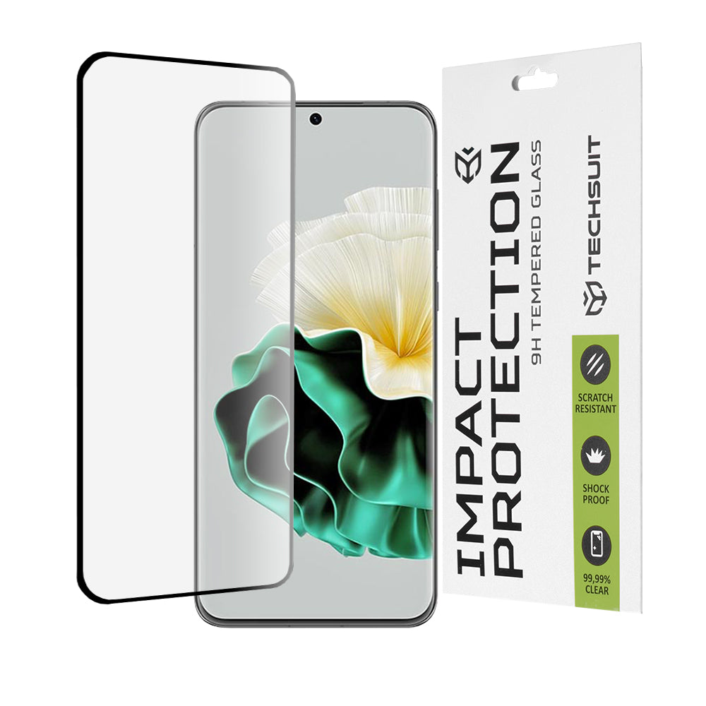Techsuit skjermbeskyttelse for Huawei P60, Herdet glass, Full lim, 111D, Svart