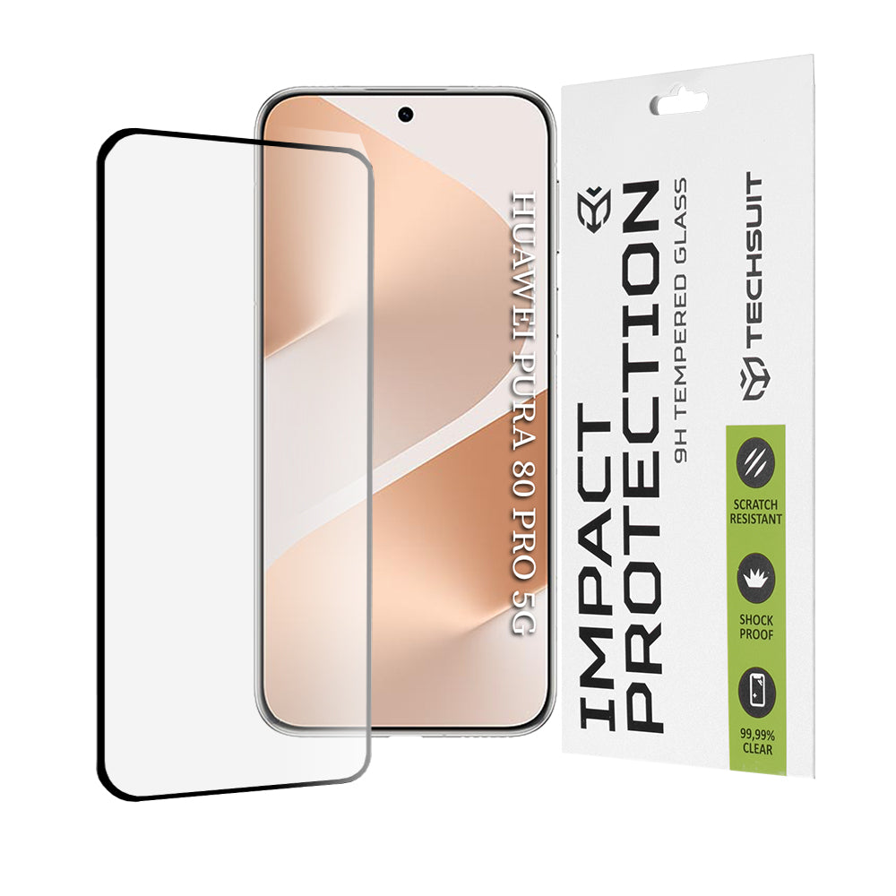 Techsuit skjermbeskyttelse for Huawei Pura 80 Pro, Herdet glass, Full lim, 111D, Svart
