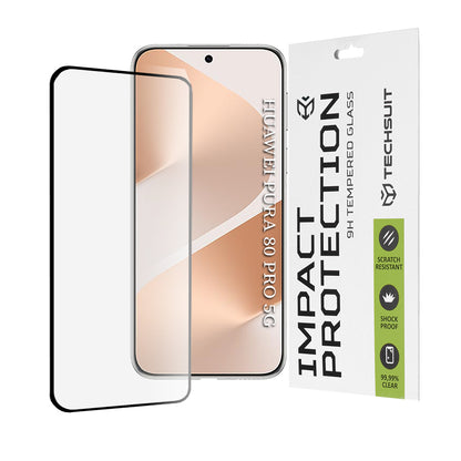 Techsuit skjermbeskyttelse for Huawei Pura 80 Pro, Herdet glass, Full lim, 111D, Svart