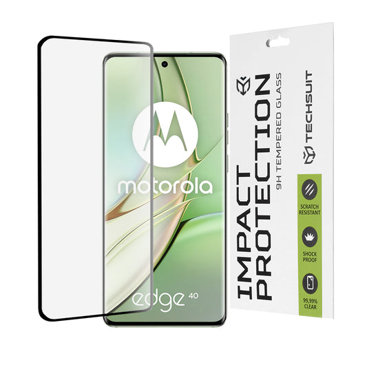 Techsuit skjermbeskyttelse for Motorola Edge (2023) / Edge 40, Herdet glass, Full lim, 111D, Svart