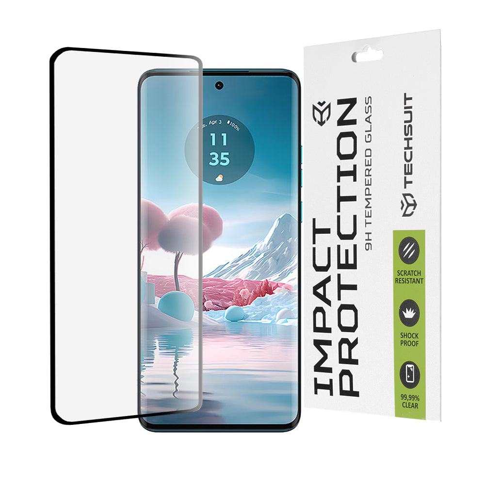 Techsuit skjermbeskyttelse for Motorola Edge 40 Neo, Herdet glass, Full lim, 111D, Svart