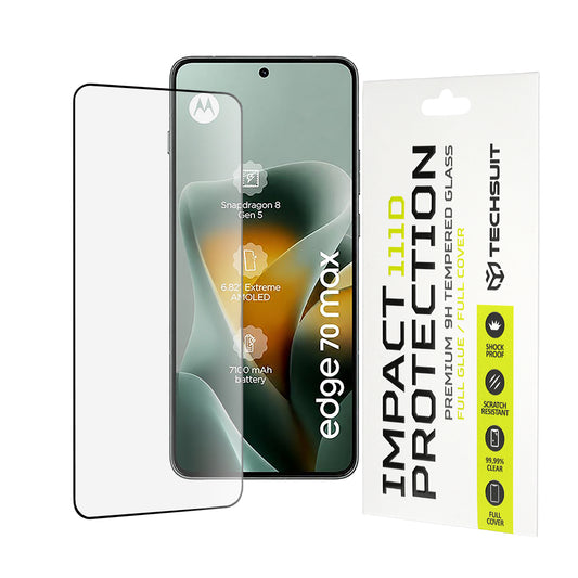 Techsuit skjermbeskyttelsesfilm for Motorola Edge 70 Max, Herdet glass, Full lim, 111D, Svart