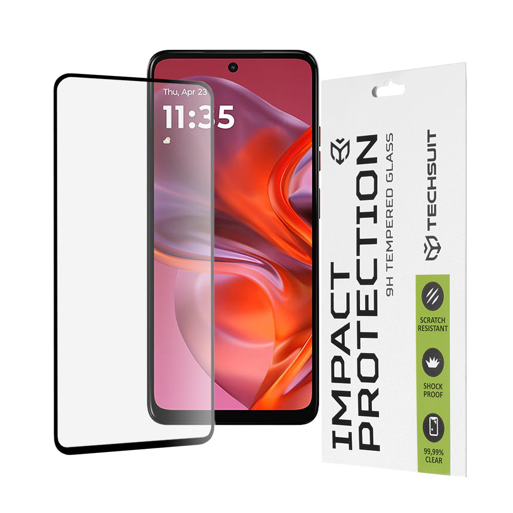 Techsuit skjermbeskyttelse for Motorola Moto E15 / G05, Herdet glass, Full lim, 111D, Svart
