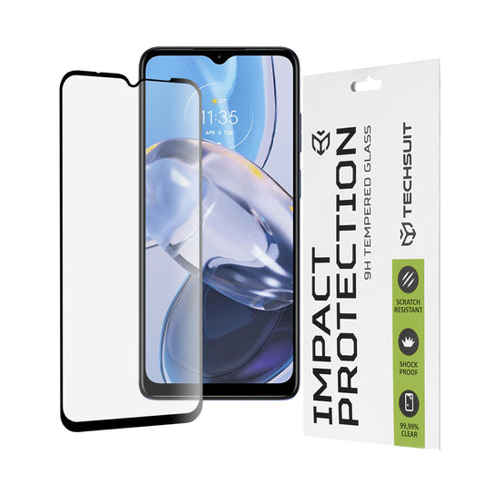 Techsuit skjermbeskyttelse for Motorola Moto E22i / E22, Herdet glass, Full lim, 111D, Svart