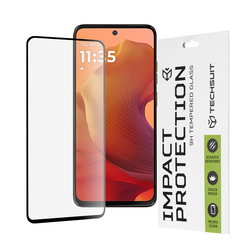 Techsuit skjermbeskyttelsesfilm for Motorola Moto G15 / G15 Power, Herdet glass, Full lim, 111D, Svart