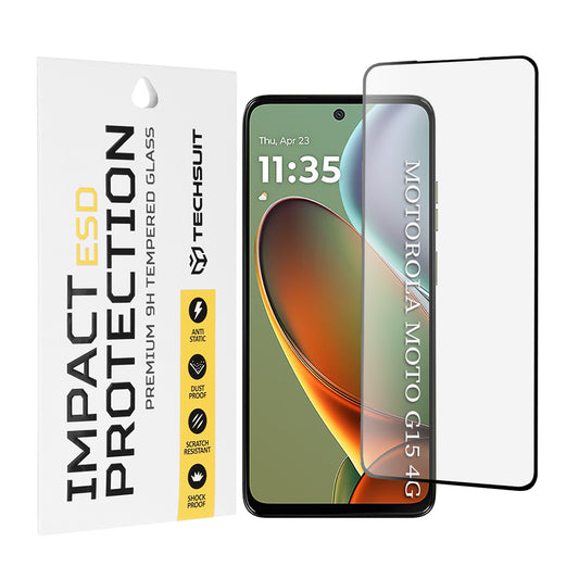 Techsuit skjermbeskyttelsesfilm for Motorola Moto G15 / G15 Power, Herdet glass, Full lim, Svart