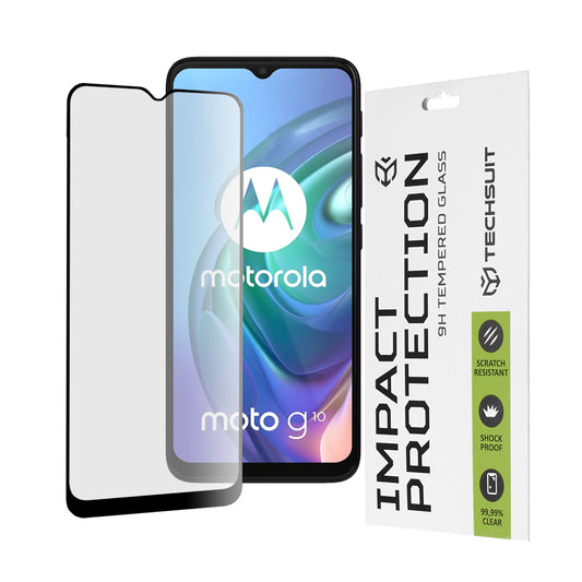 Techsuit skjermbeskyttelsesfilm for Motorola Moto G30 / G20 / G10 / E7 Plus / G9 Play, Herdet glass, Full lim, 111D, Svart
