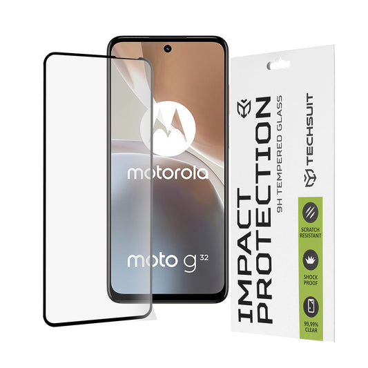 Techsuit skjermbeskyttelse for Motorola Moto G32, Herdet glass, Full lim, 111D, Svart