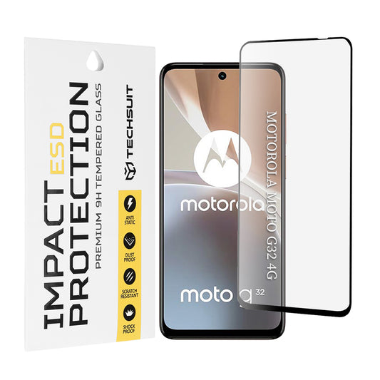 Techsuit skjermbeskyttelsesfilm for Motorola Moto G32, Herdet glass, Full lim, Svart
