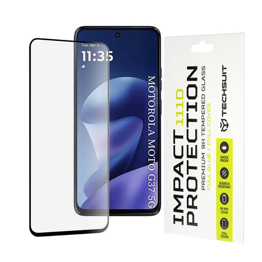 Techsuit skjermbeskyttelse for Motorola Moto G47 / G37 Power / G37, Herdet glass, Full lim, 111D, Svart