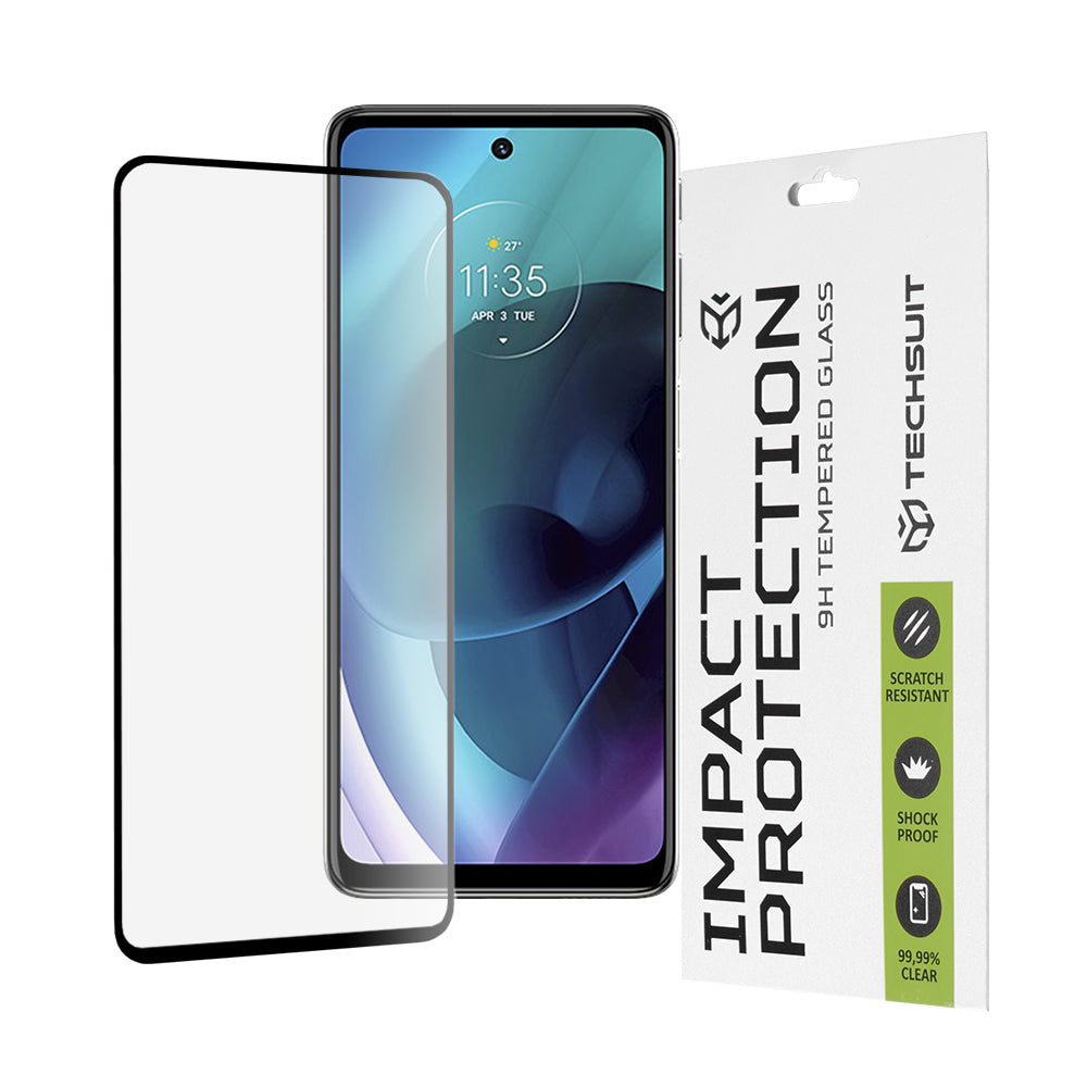Techsuit skjermbeskyttelse for Motorola Moto G51 5G, Herdet glass, Full lim, 111D, Svart