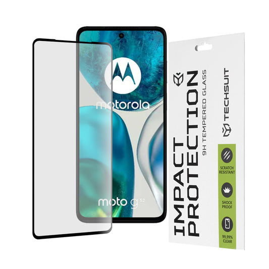Techsuit skjermbeskyttelse for Motorola Moto G52 / G82, Herdet glass, Full lim, 111D, Svart