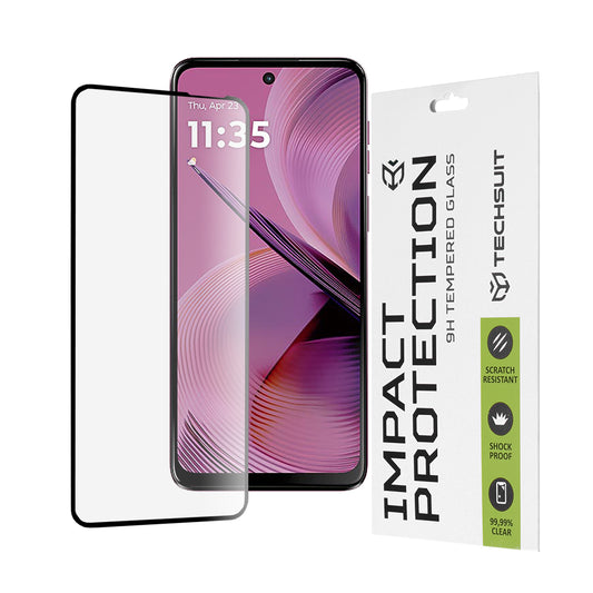 Techsuit skjermbeskyttelse for Motorola Moto G55, Herdet glass, Full lim, 111D, Svart