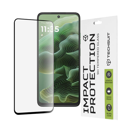 Techsuit skjermbeskyttelse for Motorola Moto G56 / G35, Herdet glass, Full lim, 111D, Svart